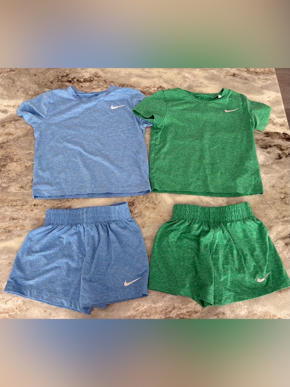 Nike 2T Toddler Performance Shorts and Tee Set Bundle Blue & Green Drifit